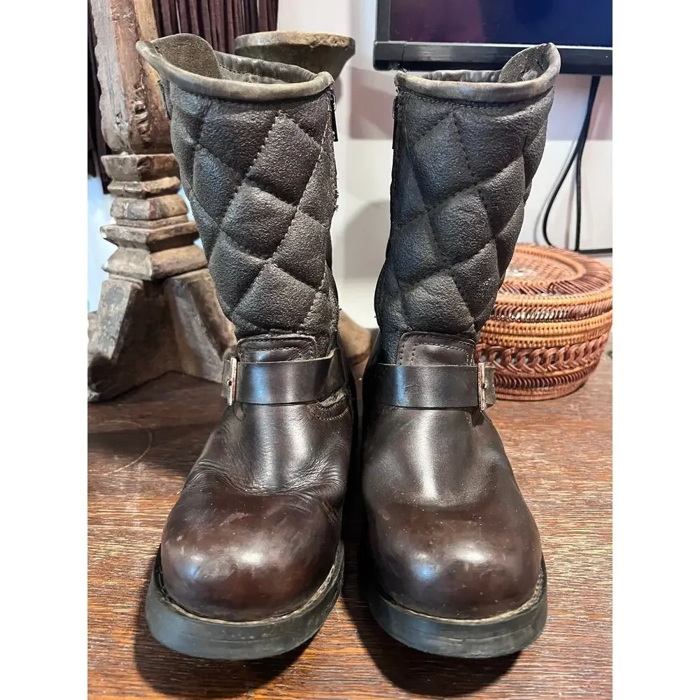 Vintage Buldozer Racing quilted leather biker boots Brown Size 38 7.5